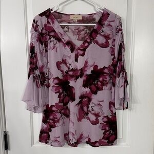 Diana Belle Lilac Floral V-Neck Blouse